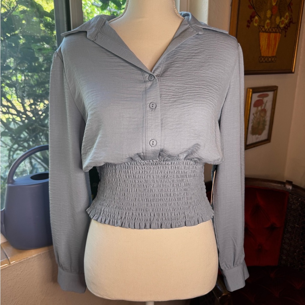 Women's Blue Smocked Waist Top